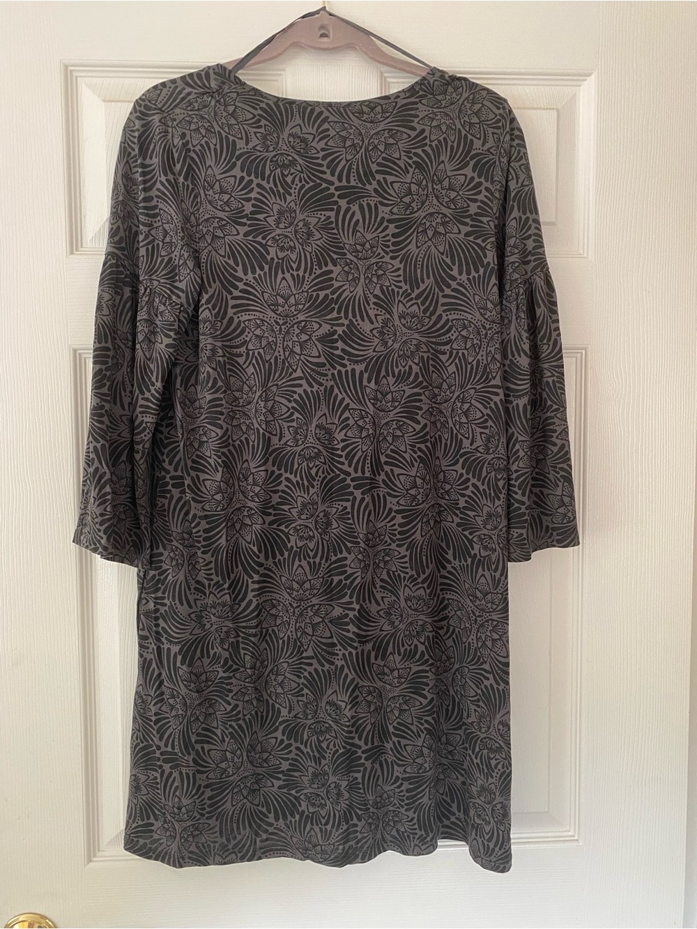 Gudrun Sjoden Kalejdoskop Lyocell Bell Sleeve Tunic Dress Floral Black Gray Sz S - Picture 3 of 7